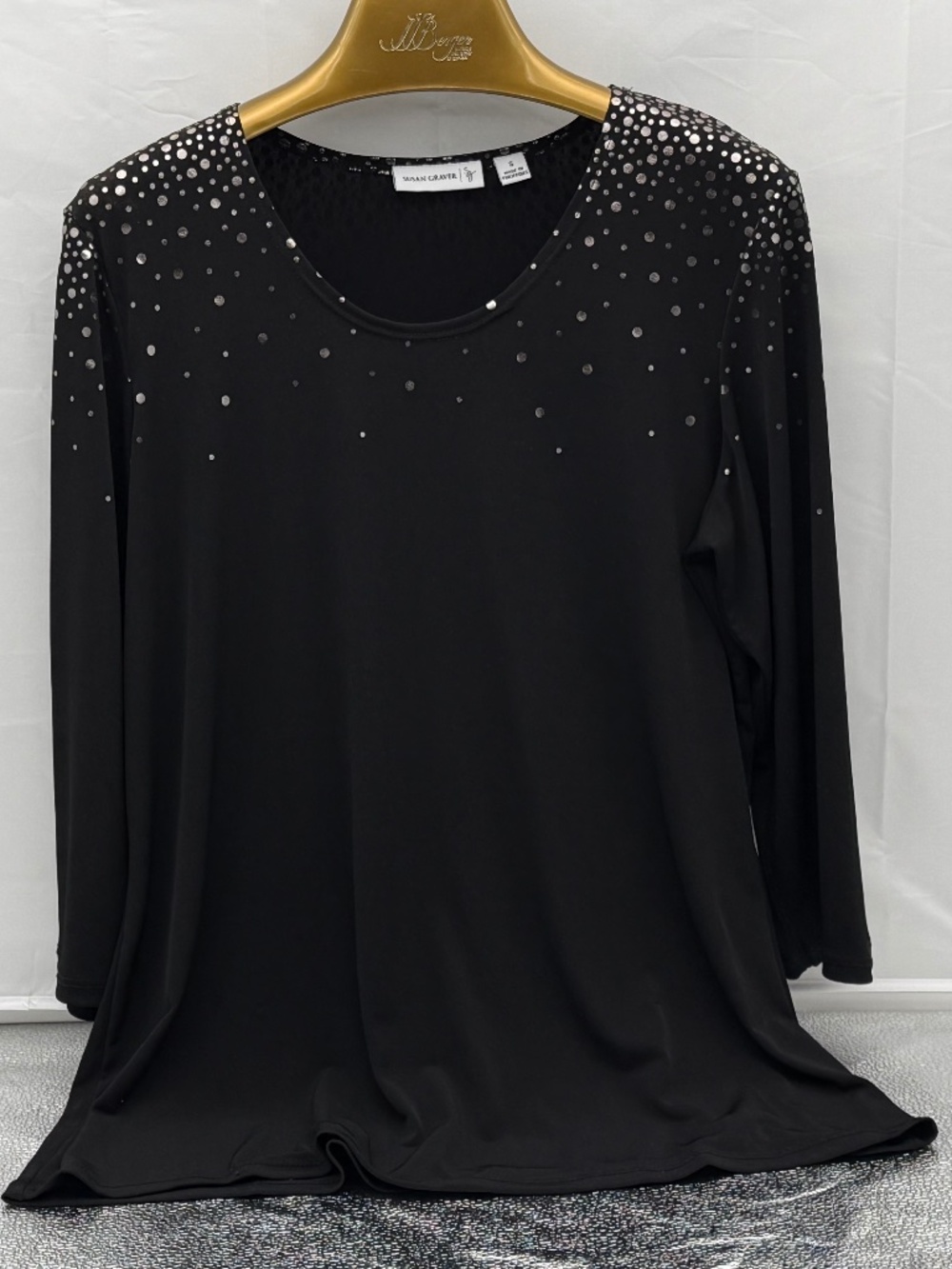 Susan Graver Black and Silver Long-Sleeve Top - Small